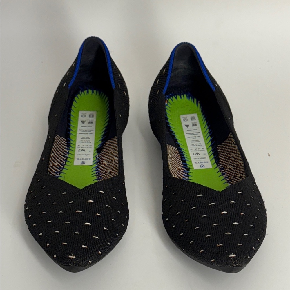 Rothy's Women's Ivory Dot Black Point Toe Ballet Flats! Size 7